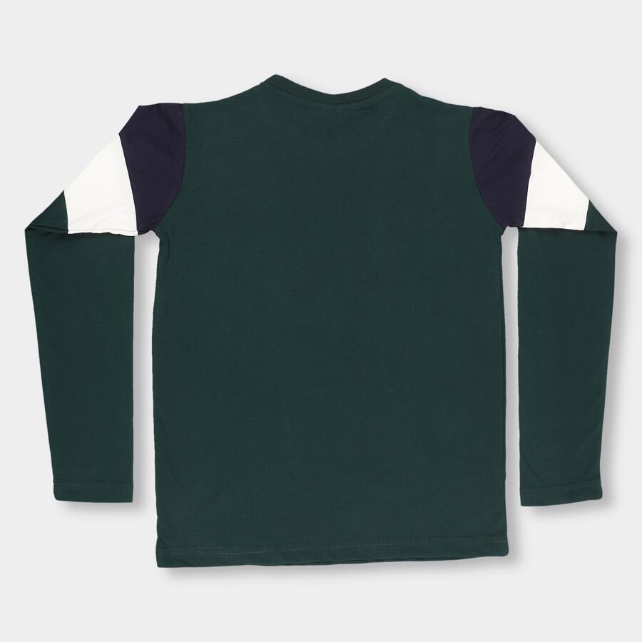 Boys' Dark Green Crew Neck Casual T-Shirt, Dark Green, large image number null
