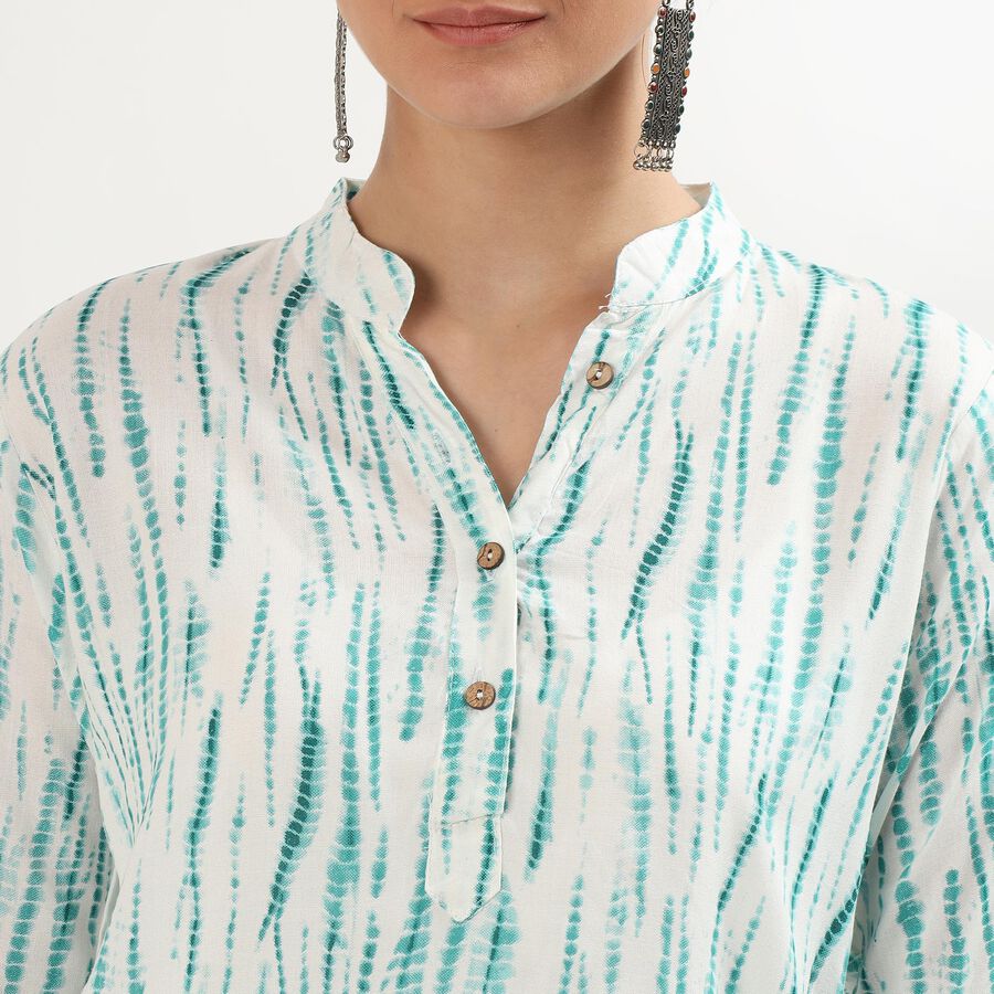 Women's Muted Aqua Green Mandarin Collar Printed Kurti, गहरा हरा, large image number null