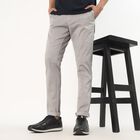 Men's Light Grey Slim Fit Textured Formal Trousers, Light Grey, small