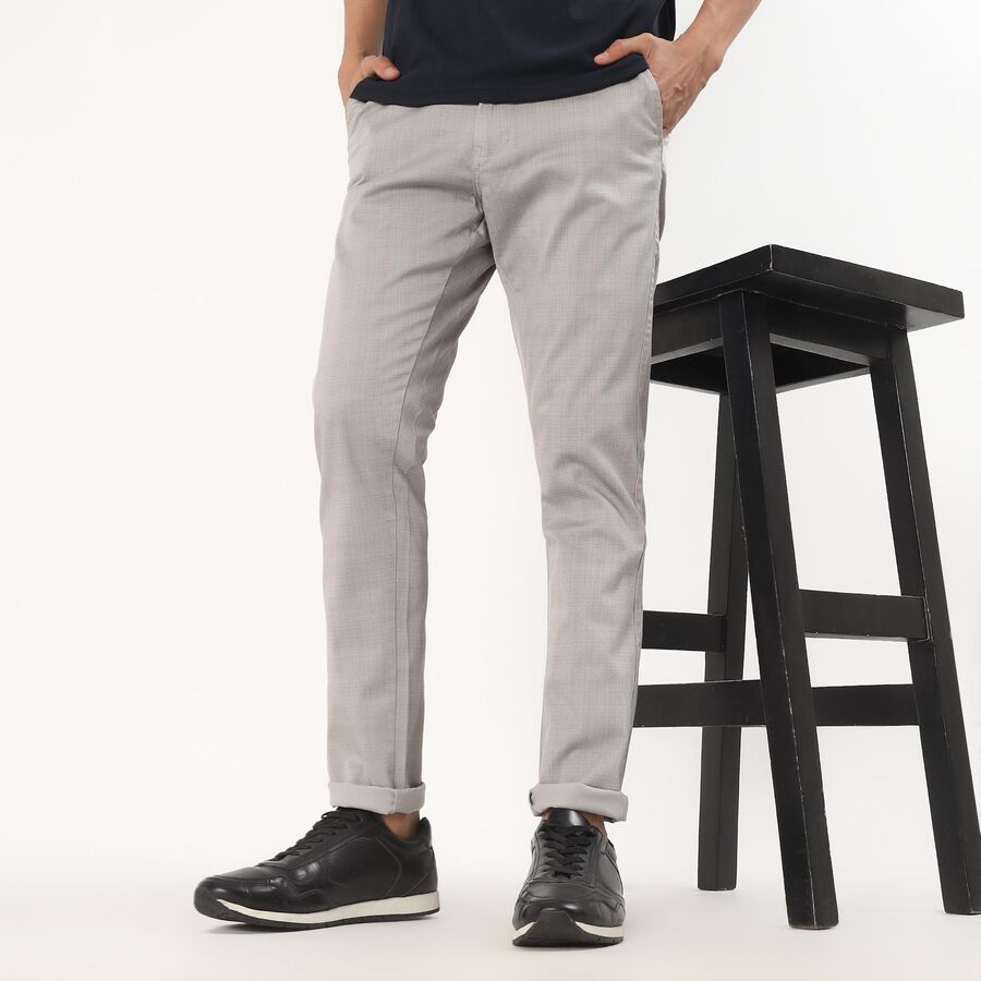 Men's Light Grey Slim Fit Textured Formal Trousers, Light Grey, large