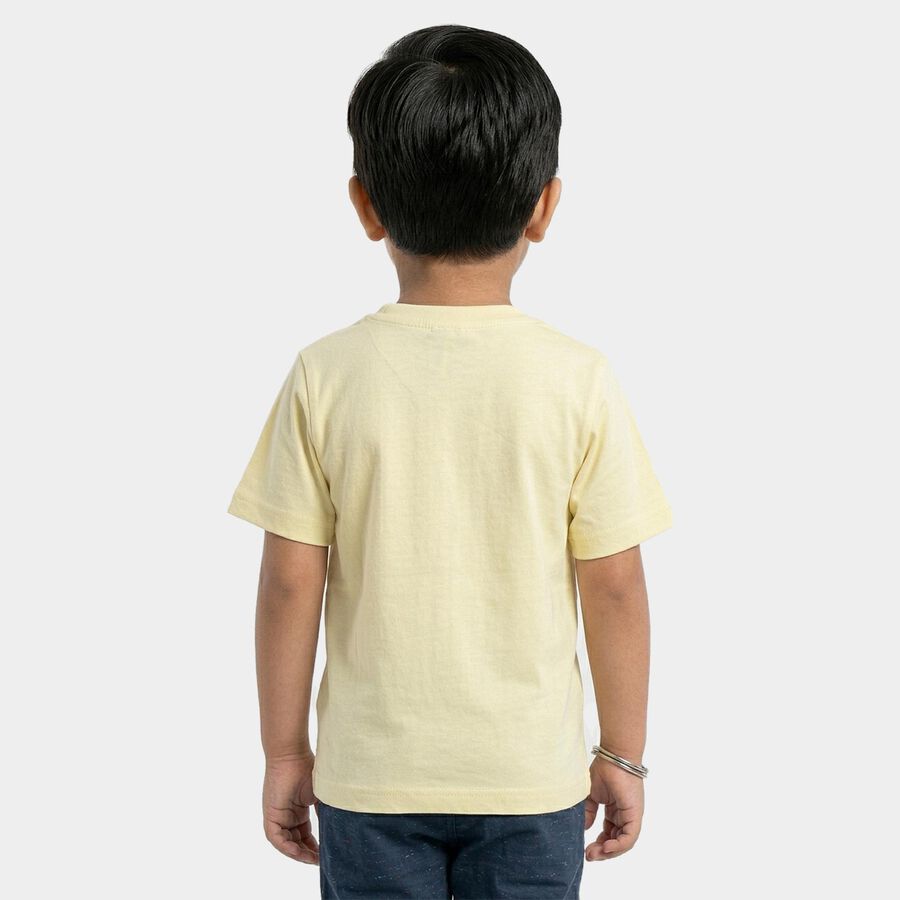 Boys Yellow Round Neck Casual T-Shirt, Yellow, large