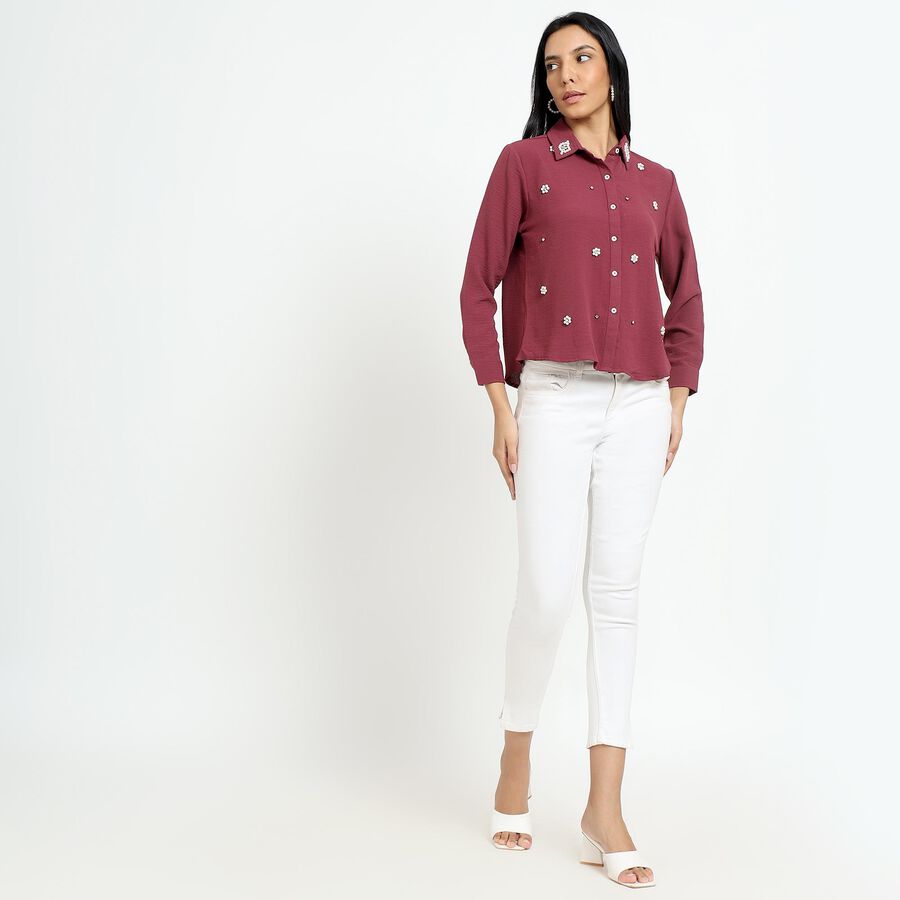 Ladies' Deep Maroon Classic Casual Shirt, Pink, large image number null