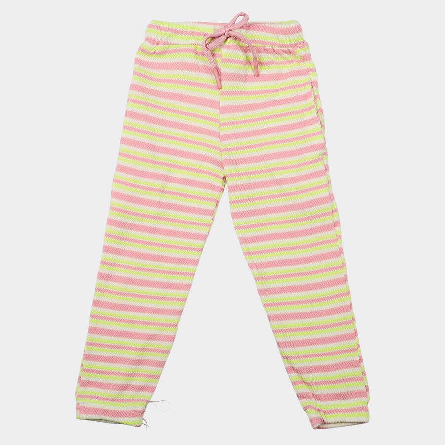 Girls' Yellow Straight Fit Striped Pyjama, पीला, large