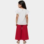 Girls' White and Red Round Neck Embroidered Top and Capri Set, ऑफ व्हाइट, small