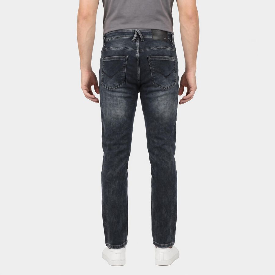 Men's Navy Blue Slim Fit Washed Jeans, Dark Blue, large