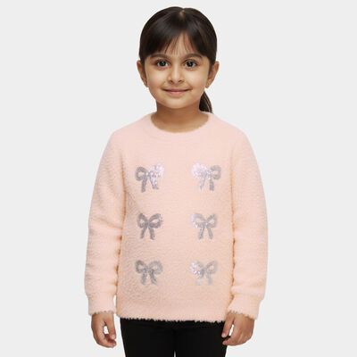 Girls Light Pink Round Neck Casual Pullover