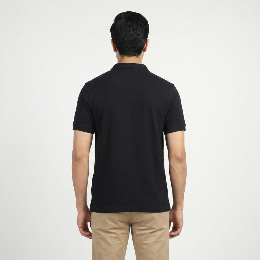 Men's Navy Blue Polo Neck Casual T-Shirt, Navy Blue, large