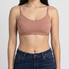 Women's Brown Scoop Neck Wire-Free Bralette Bra, भूरा, small