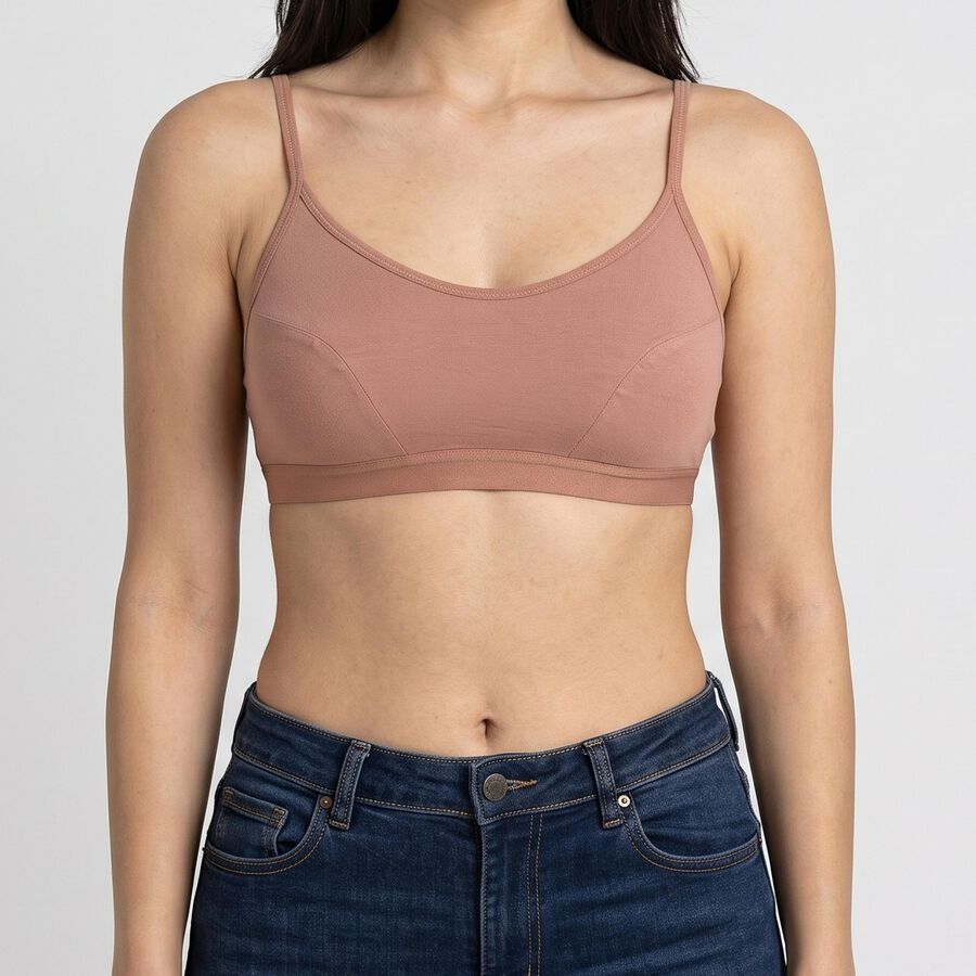 Women's Brown Scoop Neck Wire-Free Bralette Bra, भूरा, large