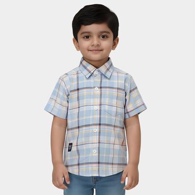 Boys' Light Blue Cotton Half Sleeve Classic Collar Casual Shirt
