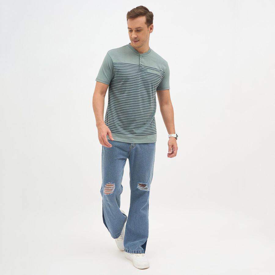 Men's Light Sage Green Henley Neck Casual T-Shirt, Light Green, large image number null