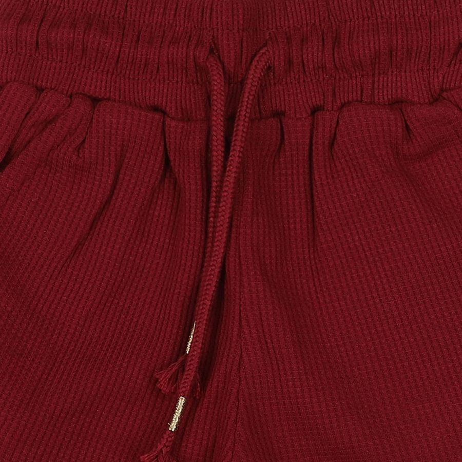 Girls' Wine Cotton Elastic Waist Shorts, Wine, large