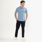 Men's Midnight Blue Polo Neck Solid T-Shirt, Mid Blue, small