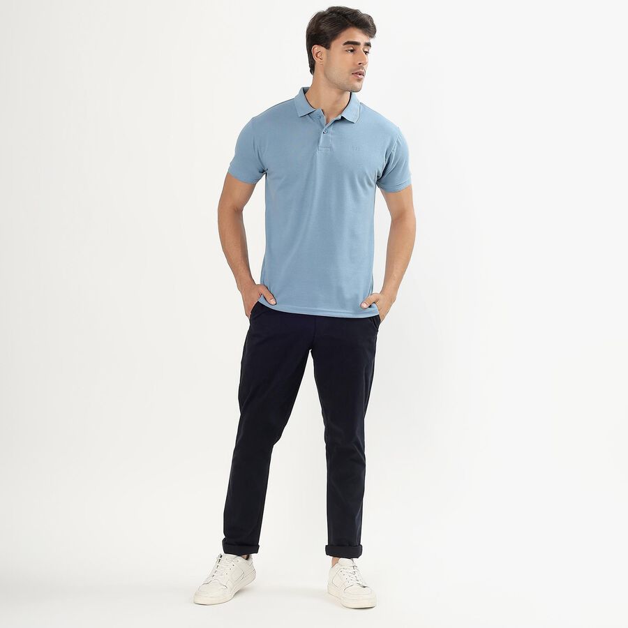Men's Midnight Blue Polo Neck Solid T-Shirt, Mid Blue, large