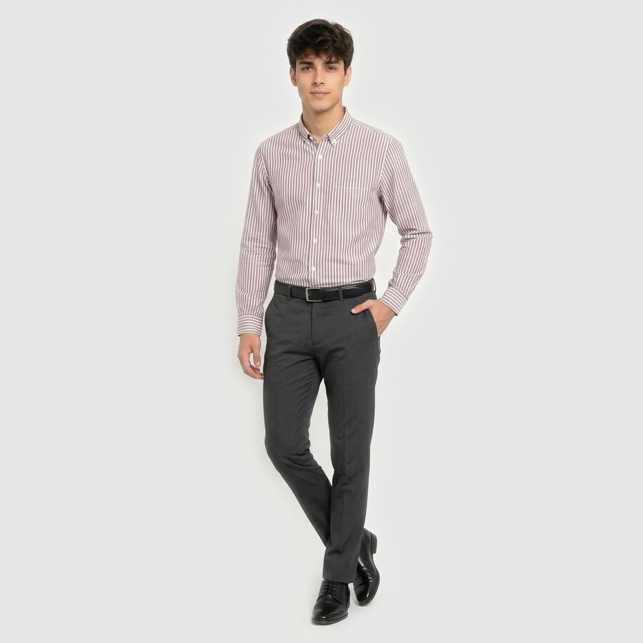 Men's Maroon Striped Regular Fit Formal Shirt, मरून, large
