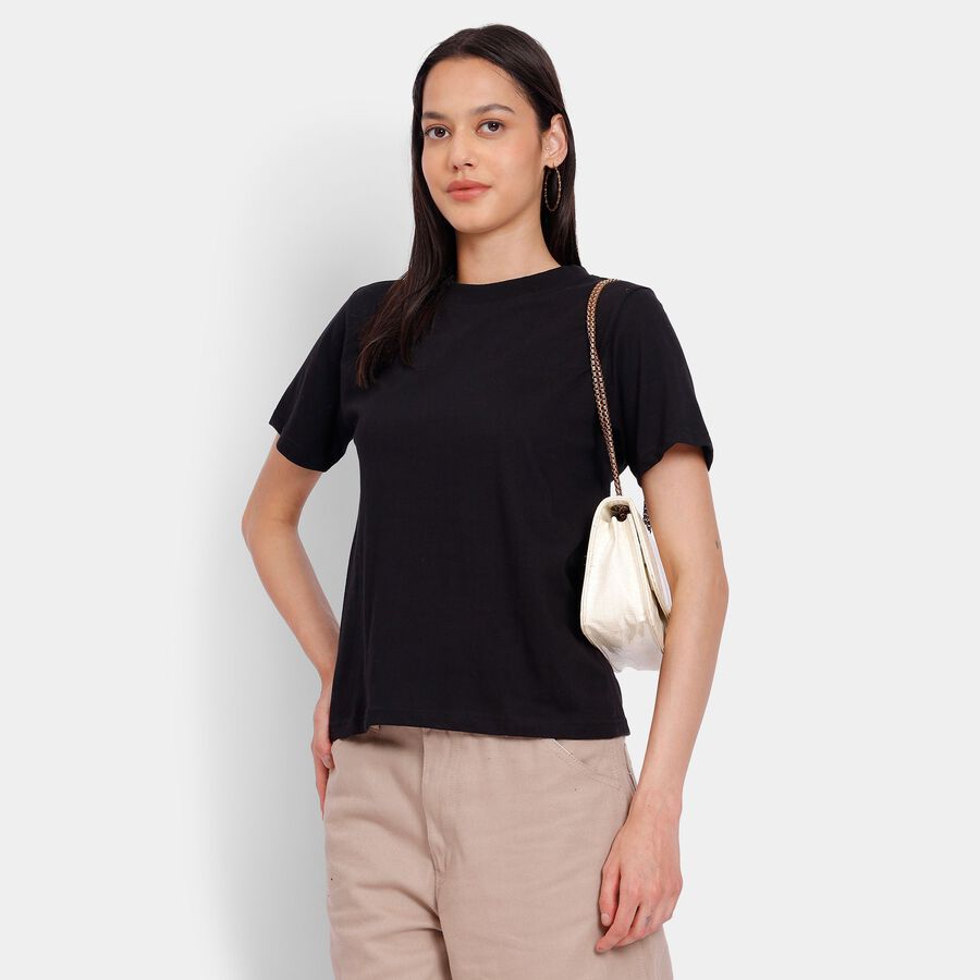 Ladies' 100% Cotton Round Neck T-Shirt, Black, large image number null