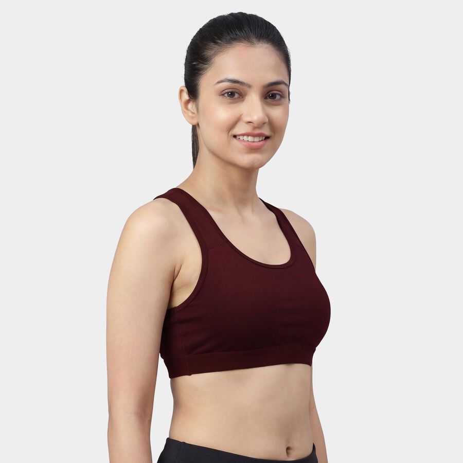Women's Wine Scoop Neck Athleisure Sports Bra, Wine, large