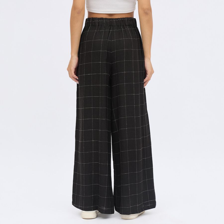Women's Dark Charcoal Black High-Rise Checked Culottes, Black, large image number null