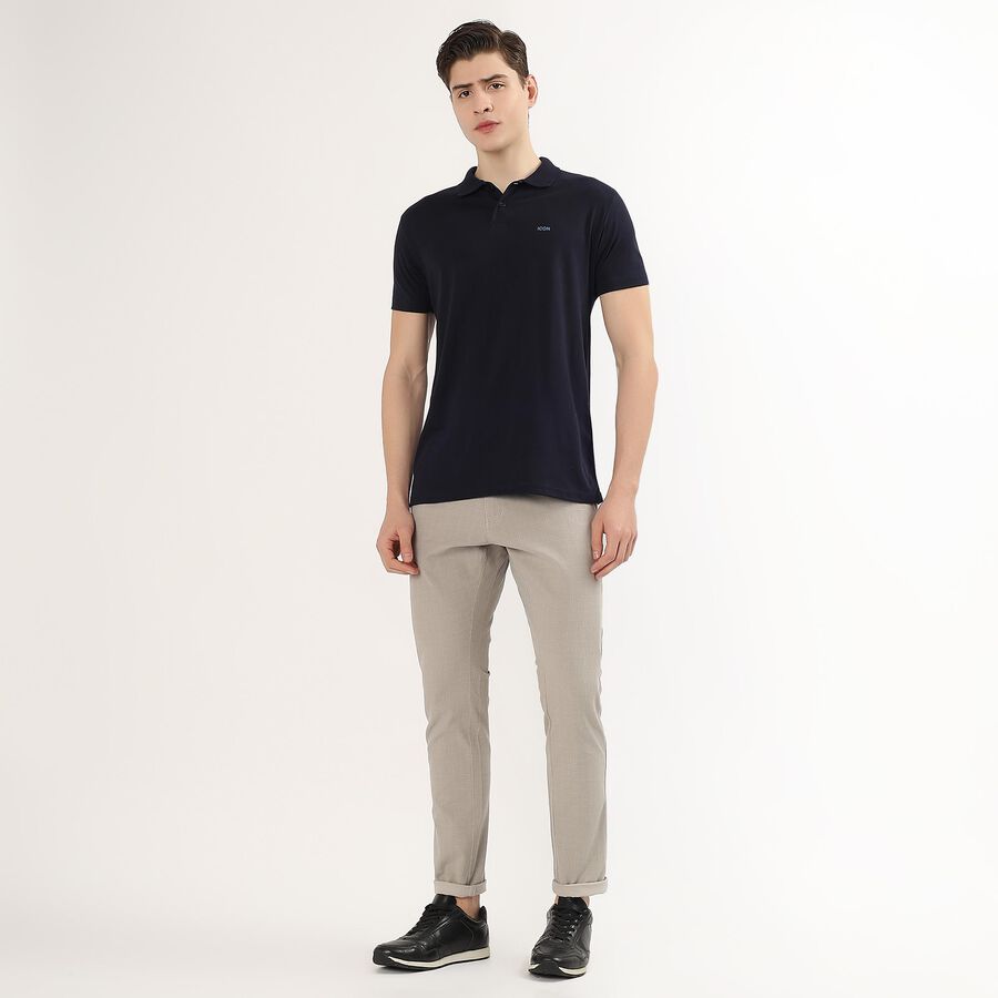 Men's Deep Midnight Navy Blue Polo Neck Casual T-Shirt, नेवी ब्लू, large