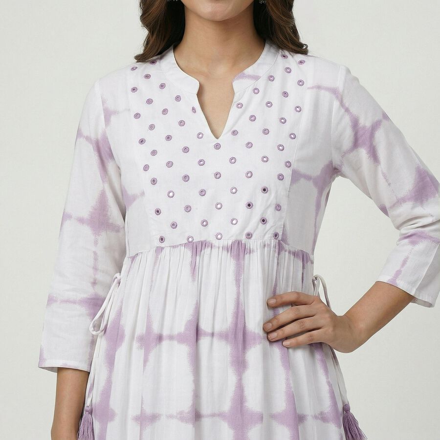 Women's Lilac Viscose Round Neck Solid Kurta, Lilac, large