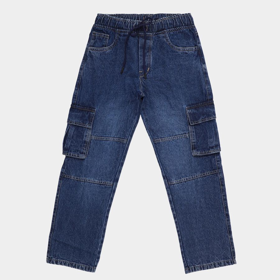 Boys' Navy Regular Fit Cotton Jeans, Mid Blue, large