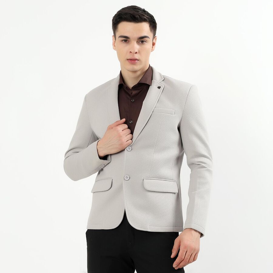 Men's Light Grey Slim Fit Single-Breasted Blazer, हल्का ग्रे, large image number null