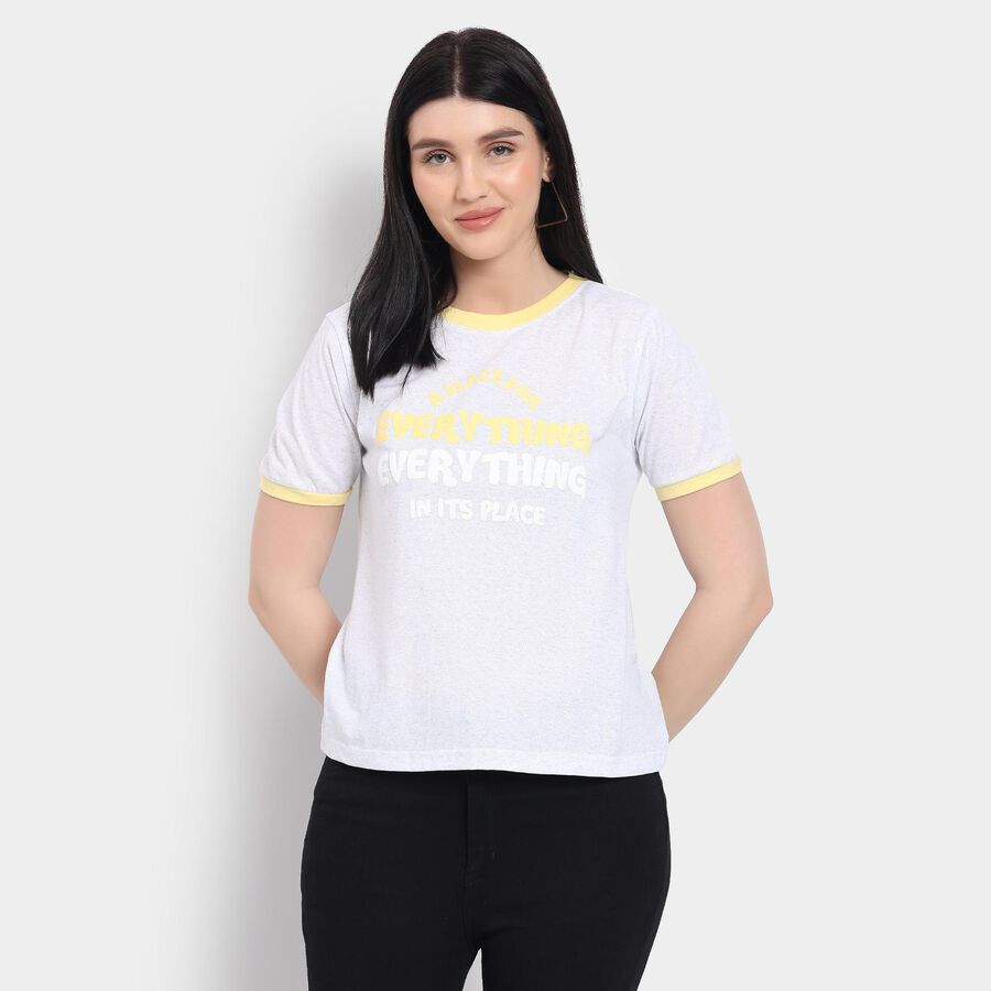 Ladies' 100% Cotton Round Neck T-Shirt, Melange Light Grey, large