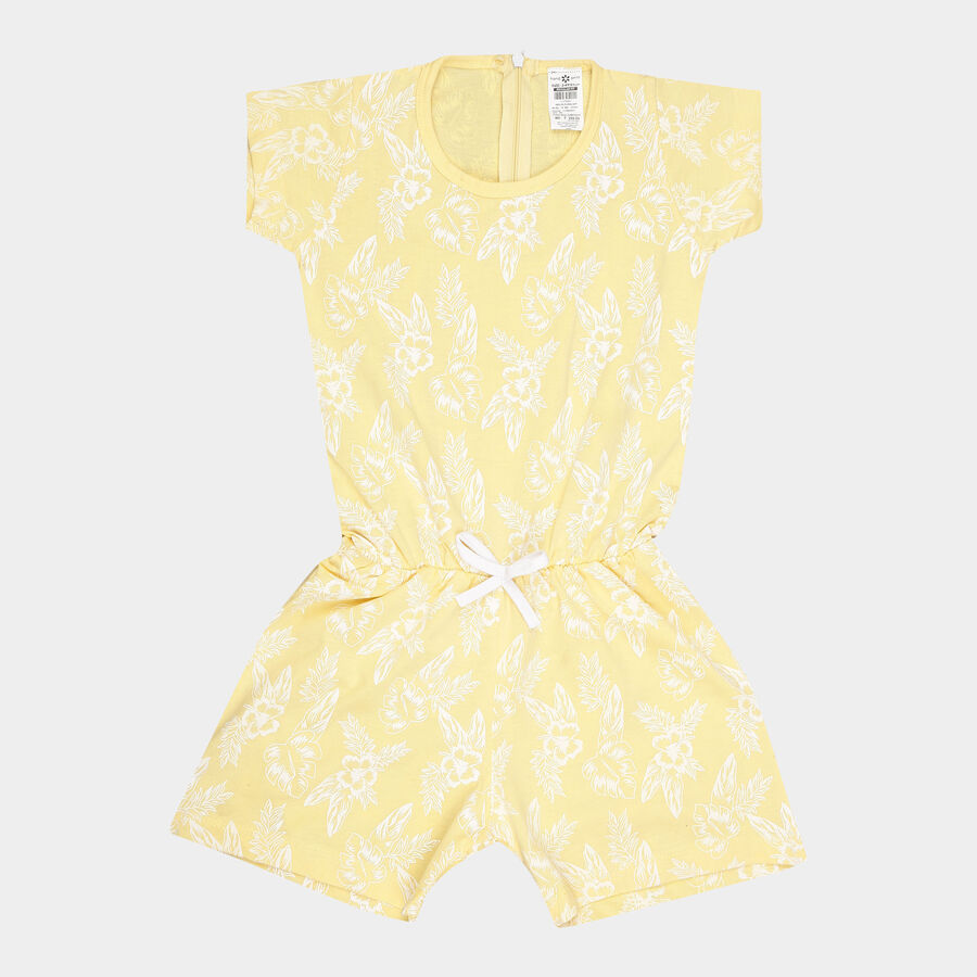 Girls Printed Short Sleeves Jumpsuit, Yellow, large image number null