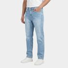 Men's Navy Blue Slim Fit Washed Jeans, हल्का नीला, small
