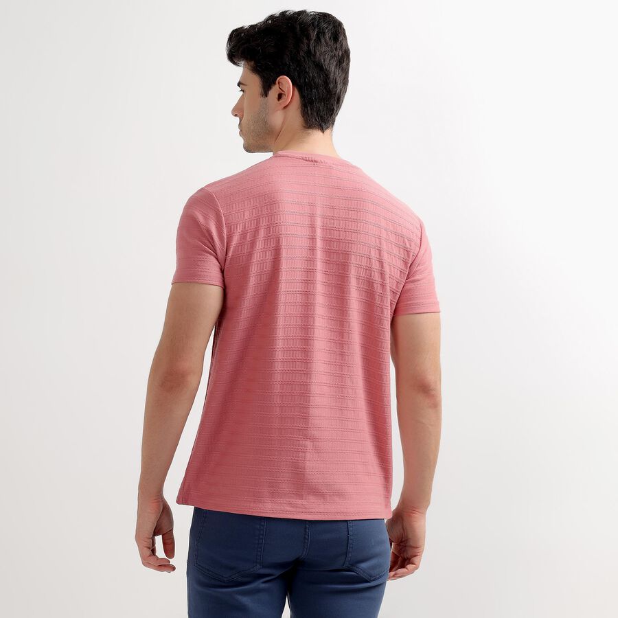 Men's Light Pink Round Neck Textured T-Shirt, Light Pink, large image number null