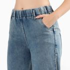Women's Light Blue Wide Leg High Waist Jeans, Dark Blue, small