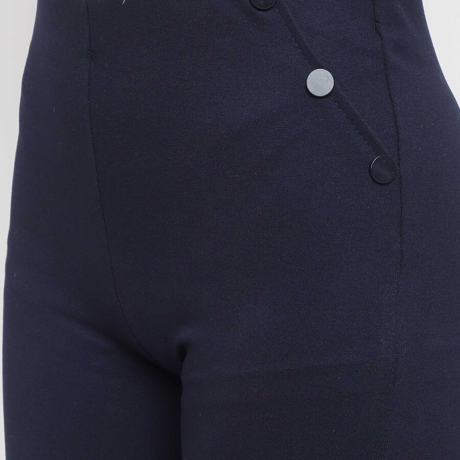 Solid High Rise Skinny Trousers, Navy Blue, large image number null