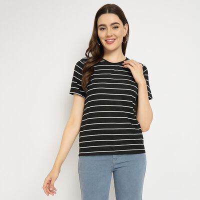 Ladies'  Stripes Round Neck T-Shirt