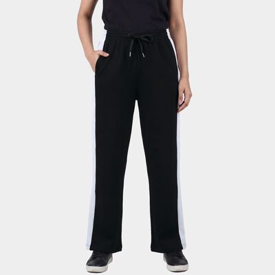 Women's Black Slim Fit Side-Striped Track Pants