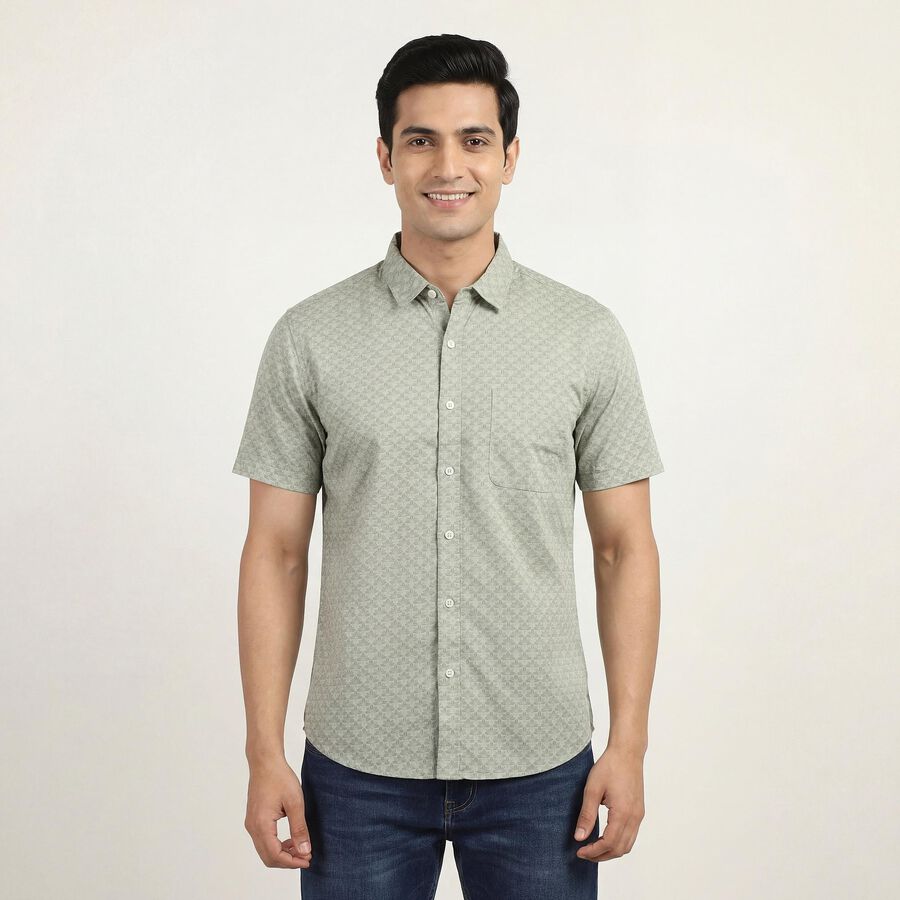 Men's Green 100% Cotton Classic Casual Shirt, हल्का हरा, large
