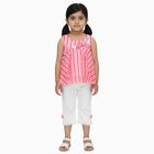Girls Bright Pink Sleeveless Striped Top and White Capri Set, गुलाबी, small