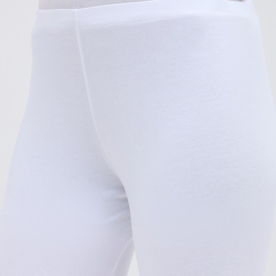 Women's Bright White Cotton Blend Churidar Leggings, सफ़ेद, large image number null