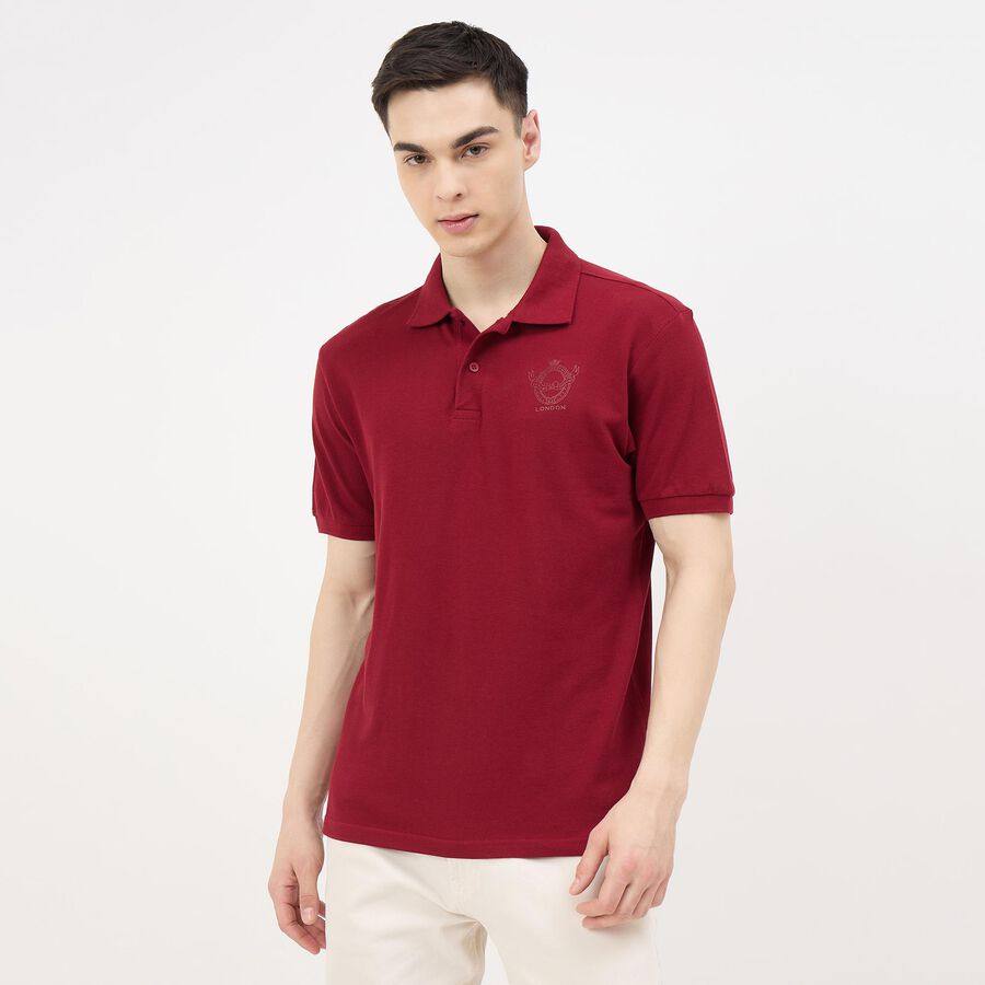Men's Rich Maroon Cotton Polo Neck Classic T-Shirt, मरून, large