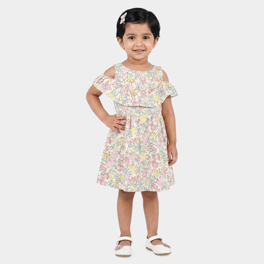Girls' Off White Floral Printed Fit and Flare Frock, Off White, large
