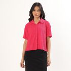 Women's Bright Fuchsia Pink Half Sleeve Classic Casual Shirt, Pink, small