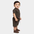 Infants' Charcoal 100% Cotton Henley Neck Printed Baba Suit, चारकोल, small
