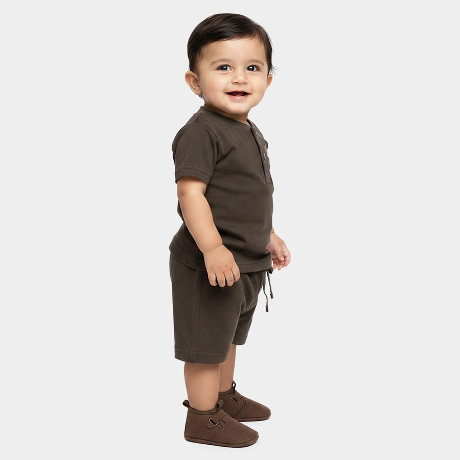 Infants' Charcoal 100% Cotton Henley Neck Printed Baba Suit, चारकोल, large