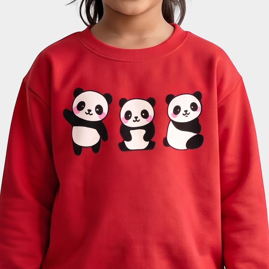 Girls' Fuchsia Crew Neck Pullover Sweatshirt, रानी (फ्यूशिया), large