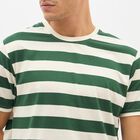 Men's Dark Forest Green Round Neck Striped T-Shirt, Dark Green, small image number null