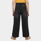 Girls' Black Relaxed Fit Cargo Jeans, Black, small