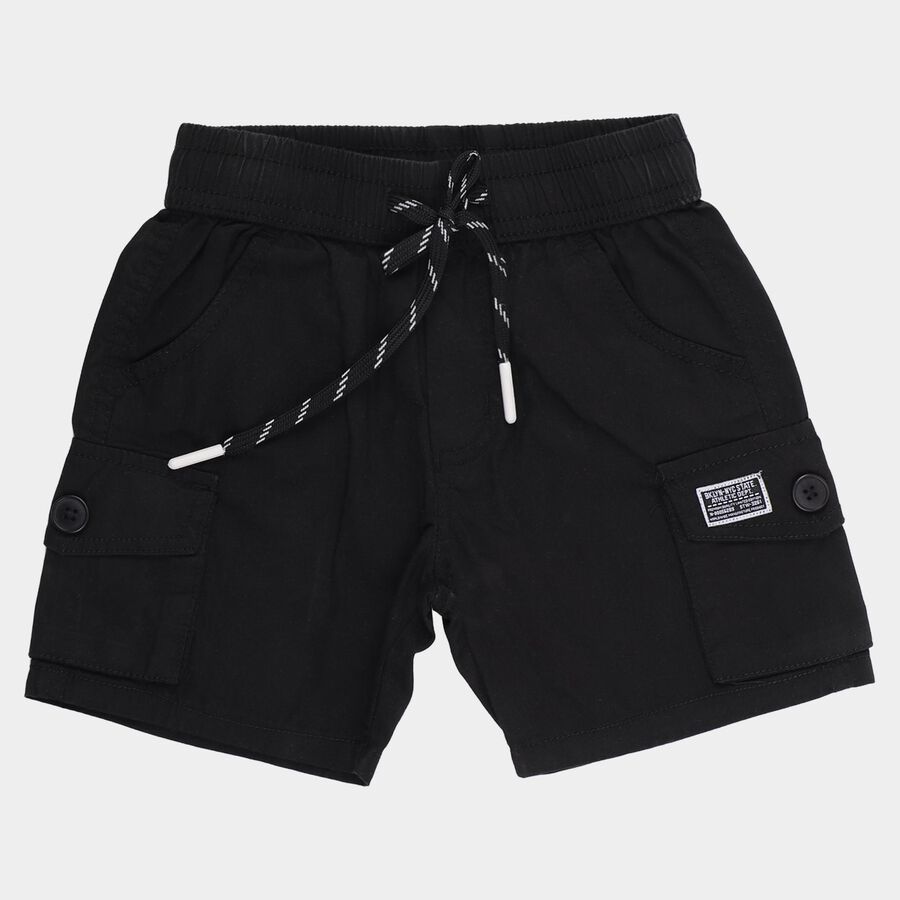 Boys' Black Regular Fit Cargo Pocketed Bermuda Shorts, काला, large
