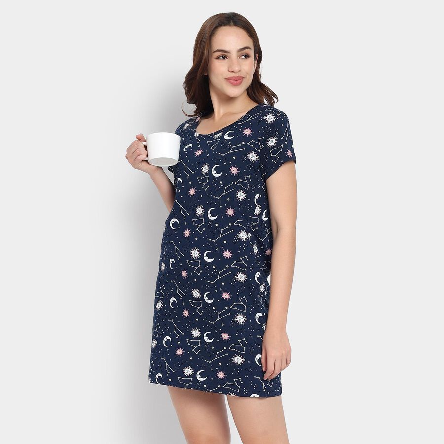 Ladies' 100% Cotton Nighty, नेवी ब्लू, large image number null