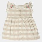 Infants' Beige Checked Embroidered Fit and Flare Frock, गहरा पीला, small