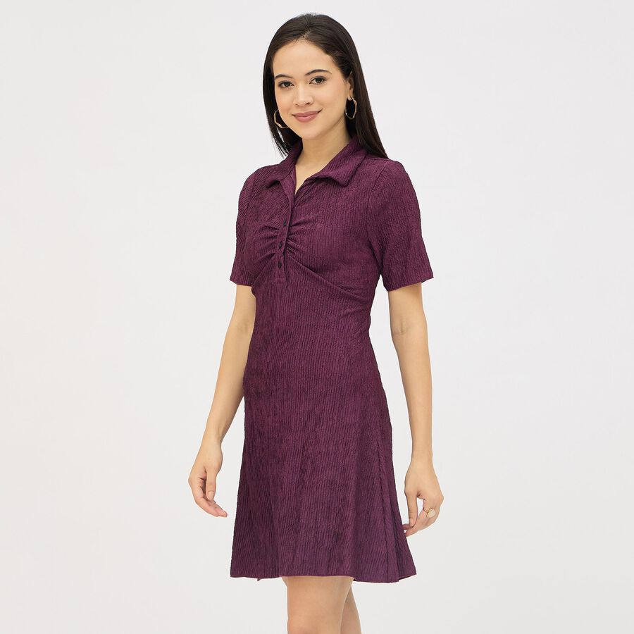 Women's Deep Purple Collared Casual Dress, Purple, large image number null