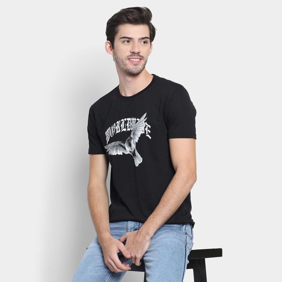 Men's Round Neck Half Sleeves T-Shirt , Black, large image number null